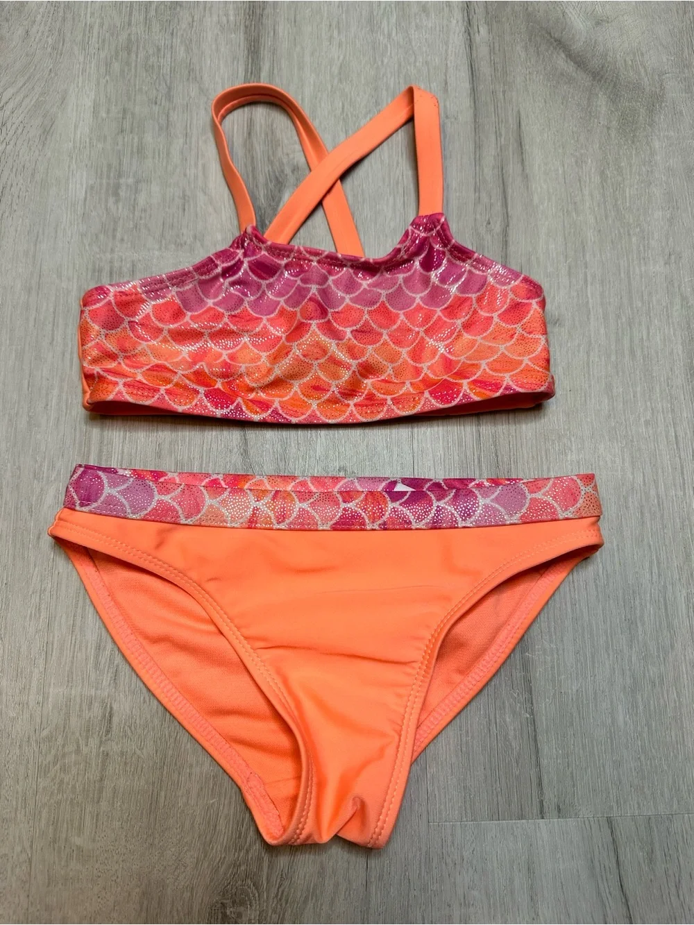 Kids - 3 for $10 - Girls' Neon Coral Mermaid Two-Piece Swim Set